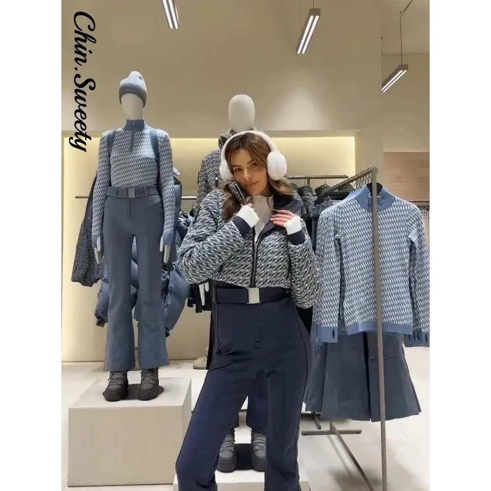 

Ele Print Thiened Women's Ski Jumpsuit Full Sve Stand C Low Waist ort Pants 00% Cotton Spring Collection