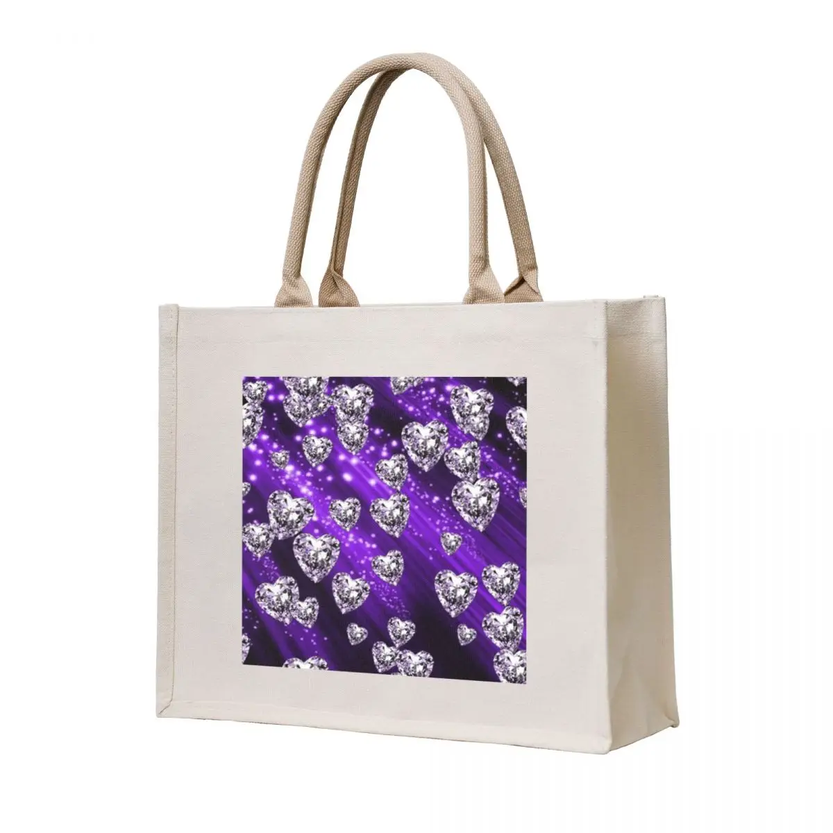 

Purple Sparkle Diamond Hearts Tote Bag canvas bags tote bag woman cute pouch bag hand ladies