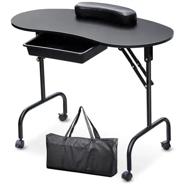 Mesa plegable para manicura, escritorio para esteticista de uñas con ruedas bloqueables y bolsa