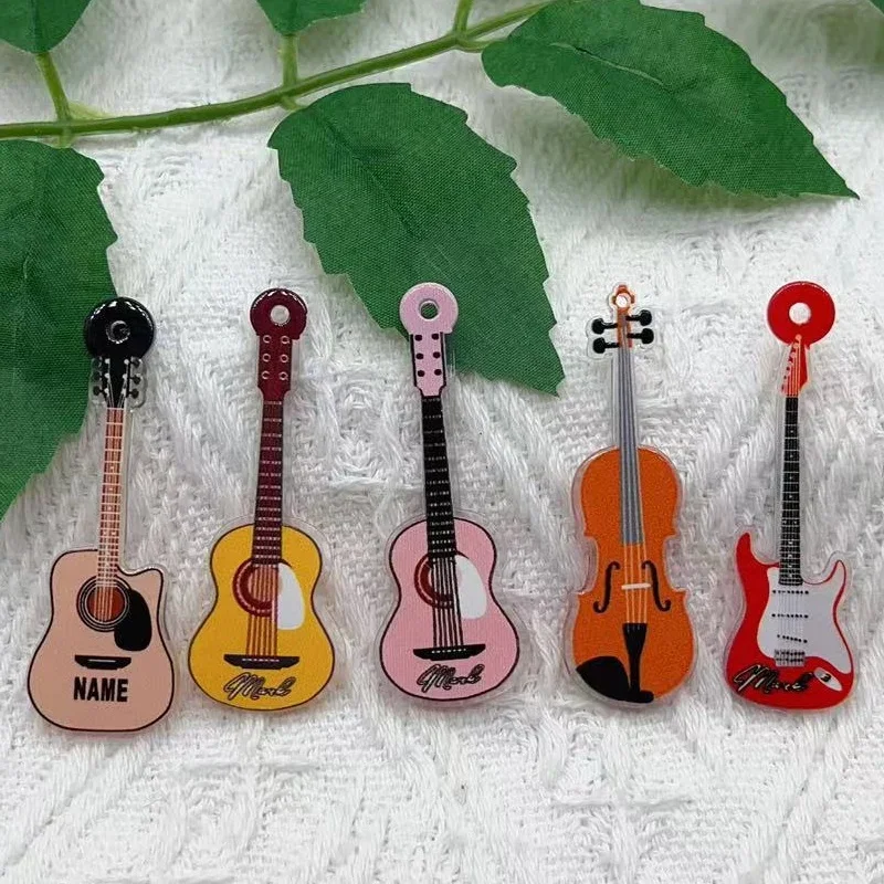 Dijes acrílicos para guitarra, fabricación de joyas DIY, instrumento Musical, pendiente colgante, artesanía hecha a mano, 10 unids/lote por paquete