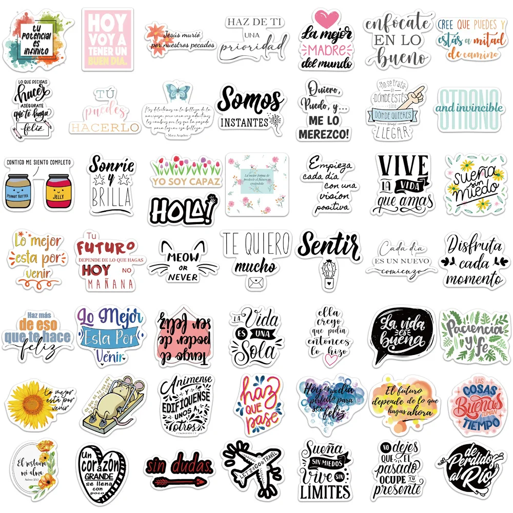 10/50Pcs Spanish  Inspirational Stickers Motivational Phrases Life Quotes Decals DIY Laptop Study Room Scrapbooking Stickers Toy