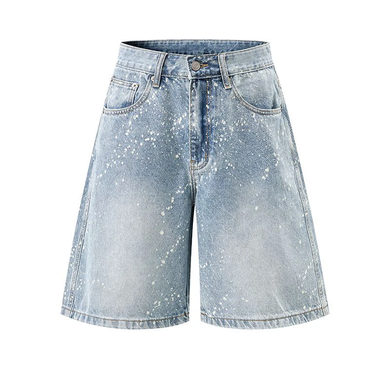 

KSTUN Men's Japanese Streetwear Splatter Print Denim Shorts Jeans Wide Leg Vintage 2026 Summer Loose Casual Five-Point Shorts