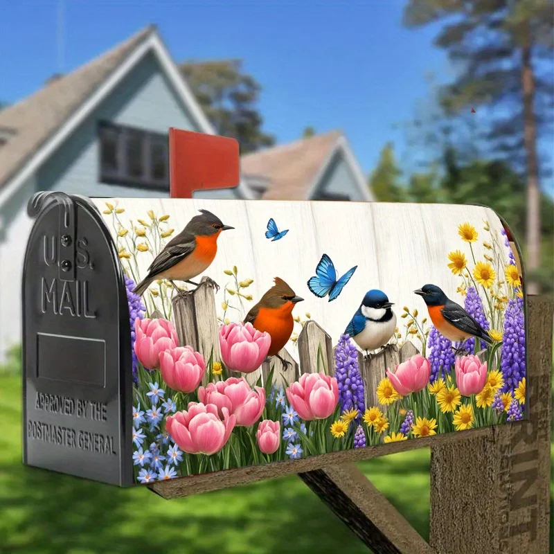 1pc Spring bird, tulip and butterfly mailbox cover,suitable for outdoor mailbox decoration for spring, summer, yards and gardens