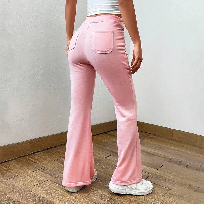 Douhoow Women Slim-fitting Long Pants High Waist Stretchy Solid Sweatpants Skinny Without Bottoms Bootcut Trousers