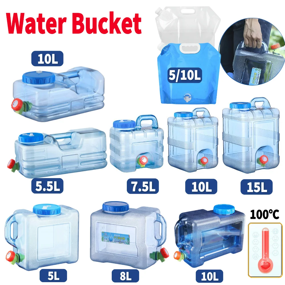 5/7.5/8/10//12/15L Outdoor Water Bucket Driving Pure Water Tank Container with Faucet Water Can for Picnic Camping No Leakage