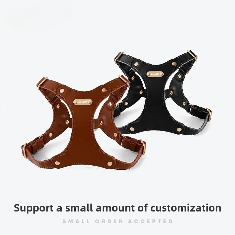 Loudik Soft Leather Dog Chest Strap Pet Leash Set Walking Leash Puppy Strap Small and Medium Dog Out Accessories Wholesale