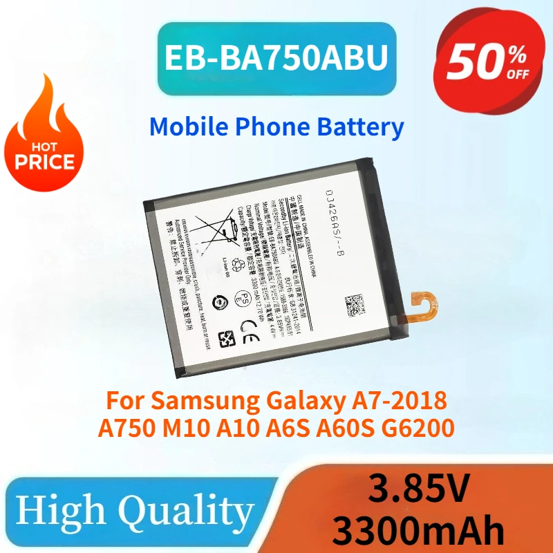

100% новый сменный аккумулятор для мобильного телефона EB-BA750ABU 3,85 В 3300 мАч для Samsung Galaxy A7-2018 A750 M10 A10 A6S A60S G6200