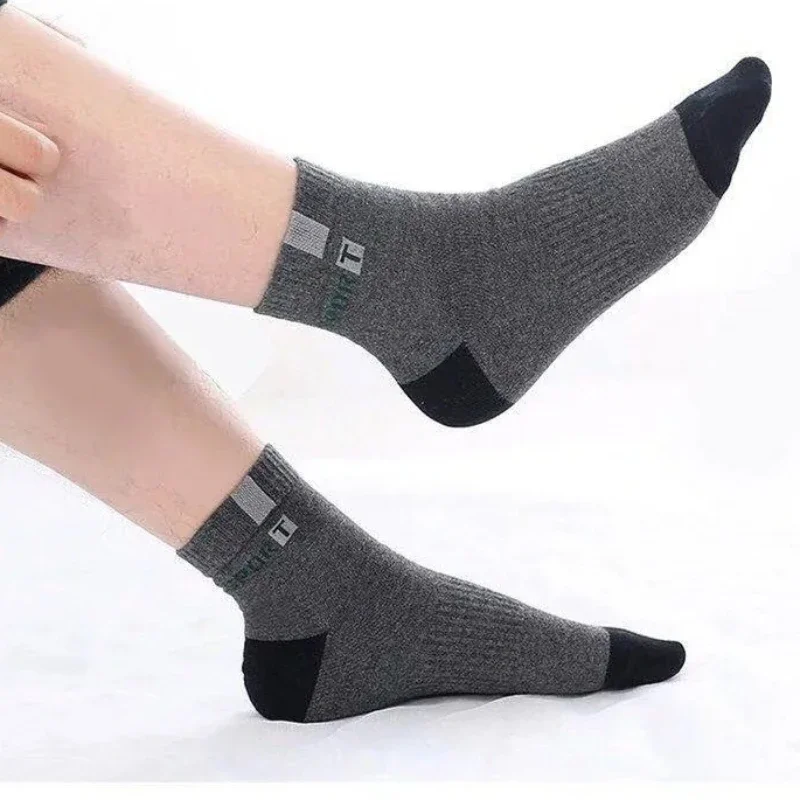 5/10 Pairs Men Socks High Quality Sports Polyester Mid Tube Crew Breathable Deodorant Business Ankle Socks Autumn Spring Casual