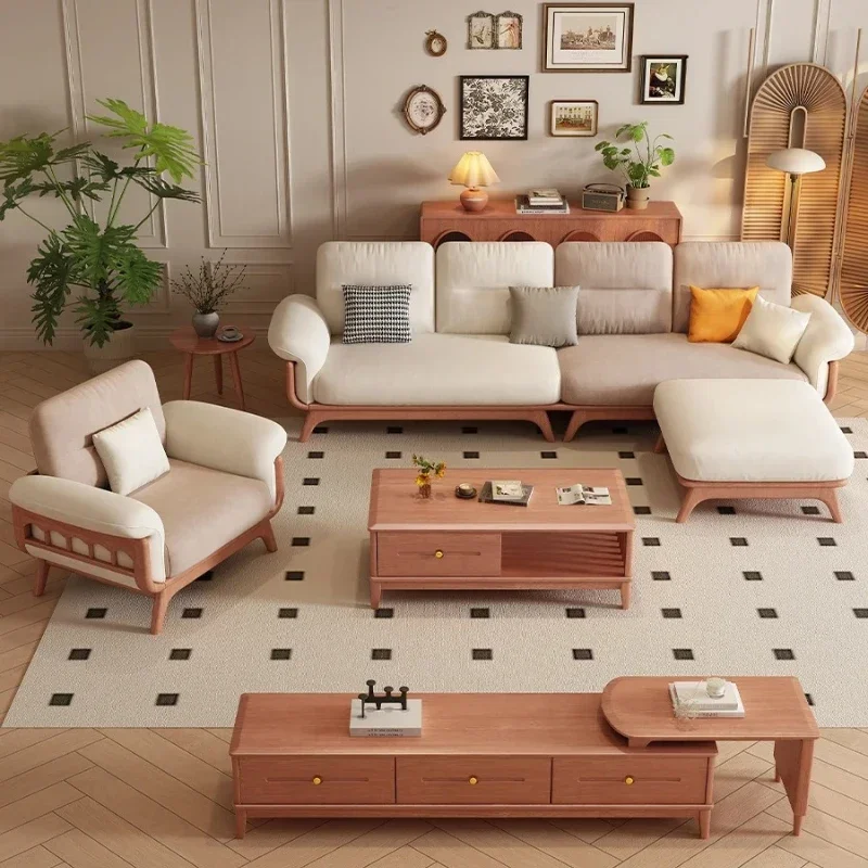 

A Walnut cloud sofa small apartment living room medieval cream wind sofa