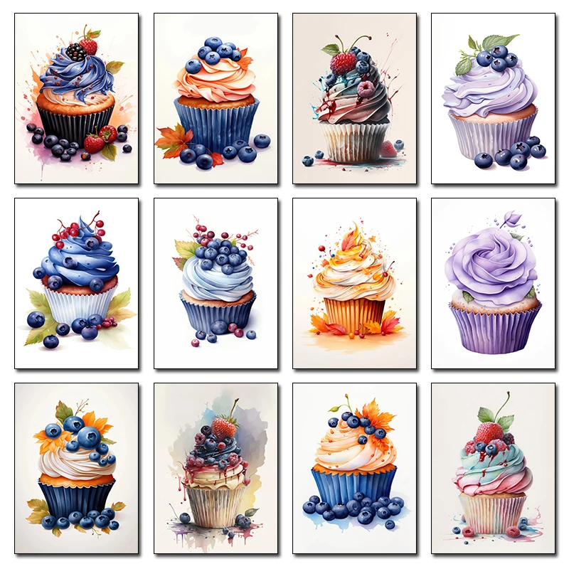 Classic Autumn Delicious Colorful Blueberry cream Cake Posters Prints Canvas Paintings Wall Art Pictures Living Room Home Dec