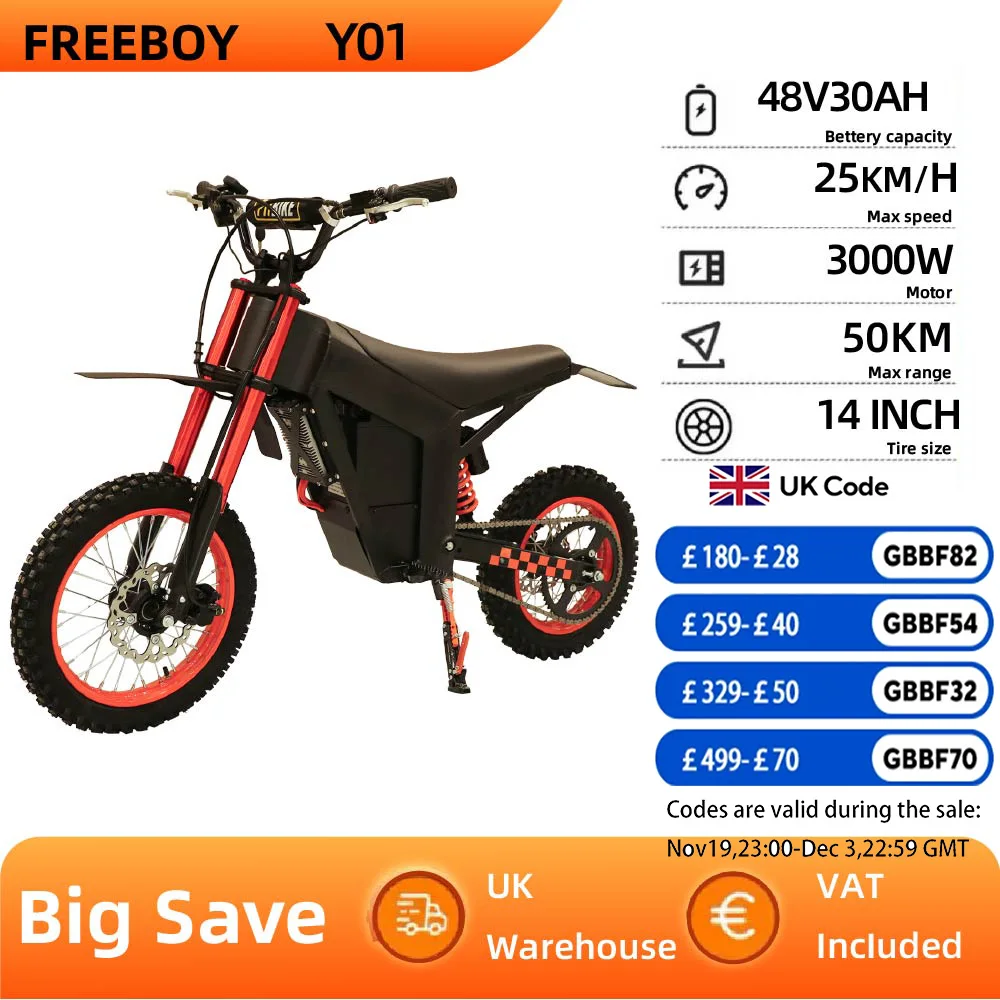 FREEBOY Y01 Elektrofahrrad für Erwachsene, 3000 W, Spitzennabenmotor, E-Bike, 48 V, 30 Ah Batterie, E-Motorrad, 14-Zoll-Reifen, Mountainbike-Elektrofahrrad