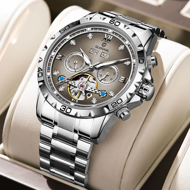 Glenaw Top brand fully automatic mechanical multi-function watch men's business trend fashion waterproof watch