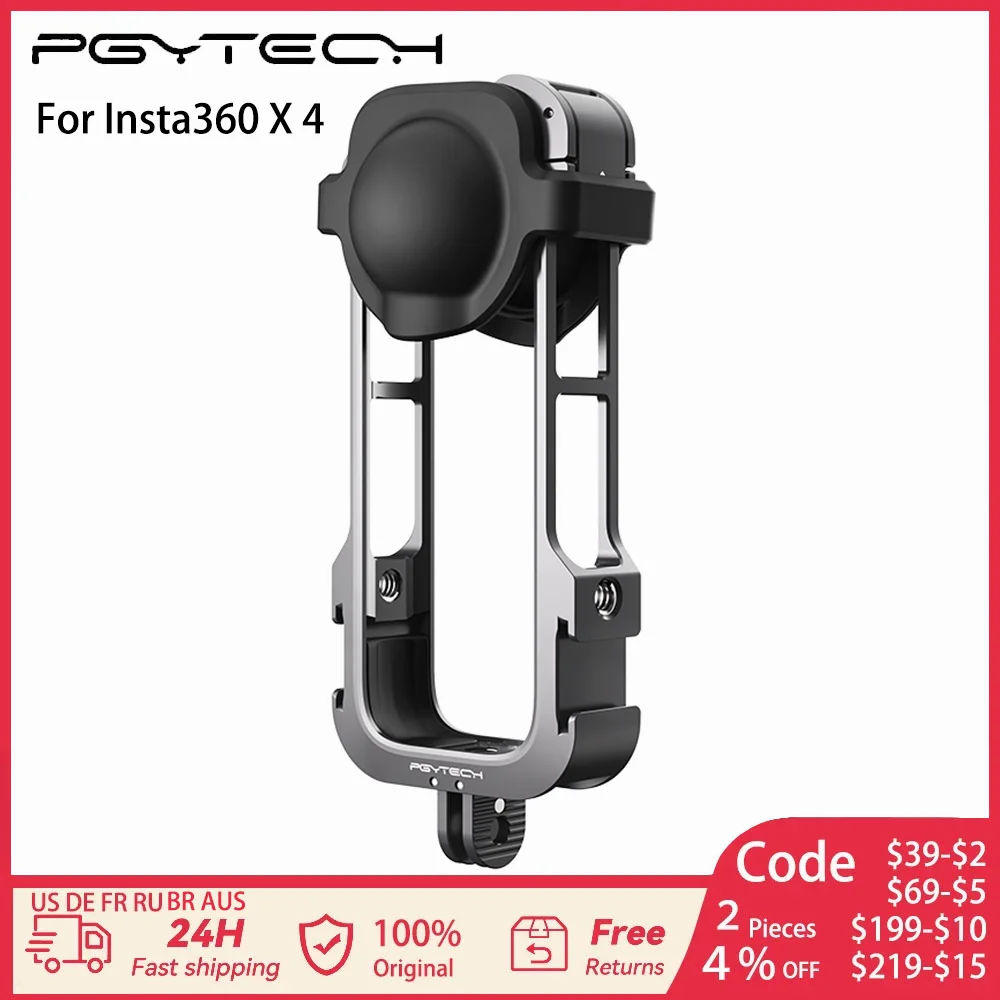 

PGYTECH Camera Cage for Insta 360 X4 with Silicone Lens Cap and 1/4”Threaded Interface and a Cold Shoe Mount