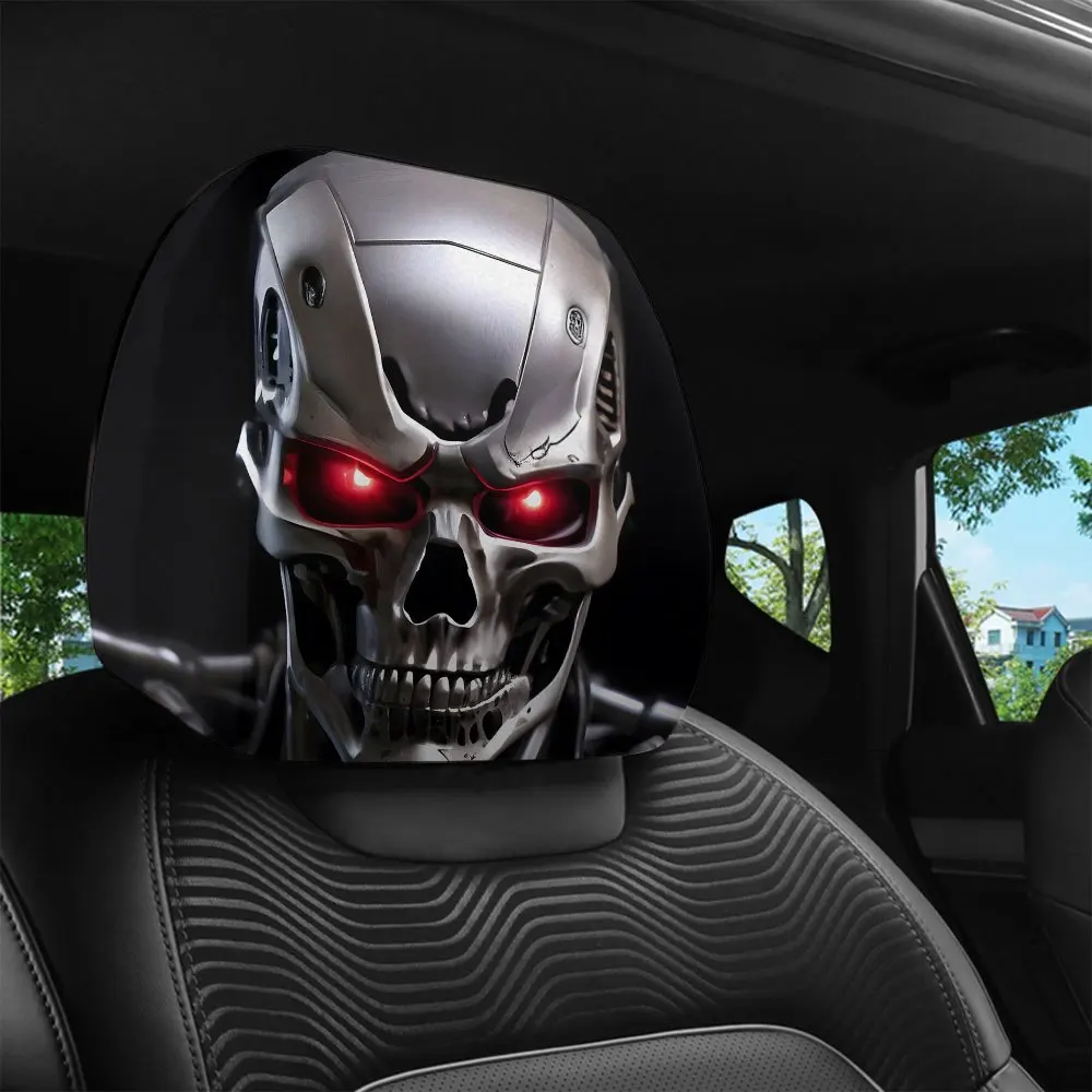 2pcs of Terminator Robot Style Printed Car Headrest Covers,  High-Definition 3D Digital Printing,  Easy to Install And Wash.