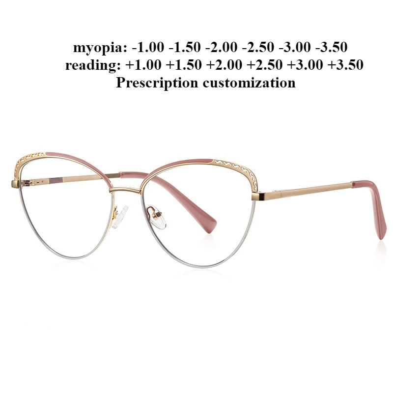 

55-16 персонализированные полые металлические очки для чтения с защитой от синего света, женские весенние дужки, оптические очки по рецепту, близорукость, настройка