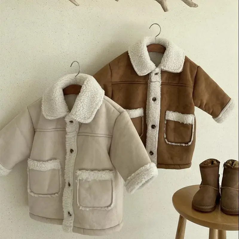 

2025 Winter New Children Warm Coat Fashion Boys Girls Lamb Wool Jacket Baby Casual Fleece Coat Kids Toddler Plus Velvet Clothes