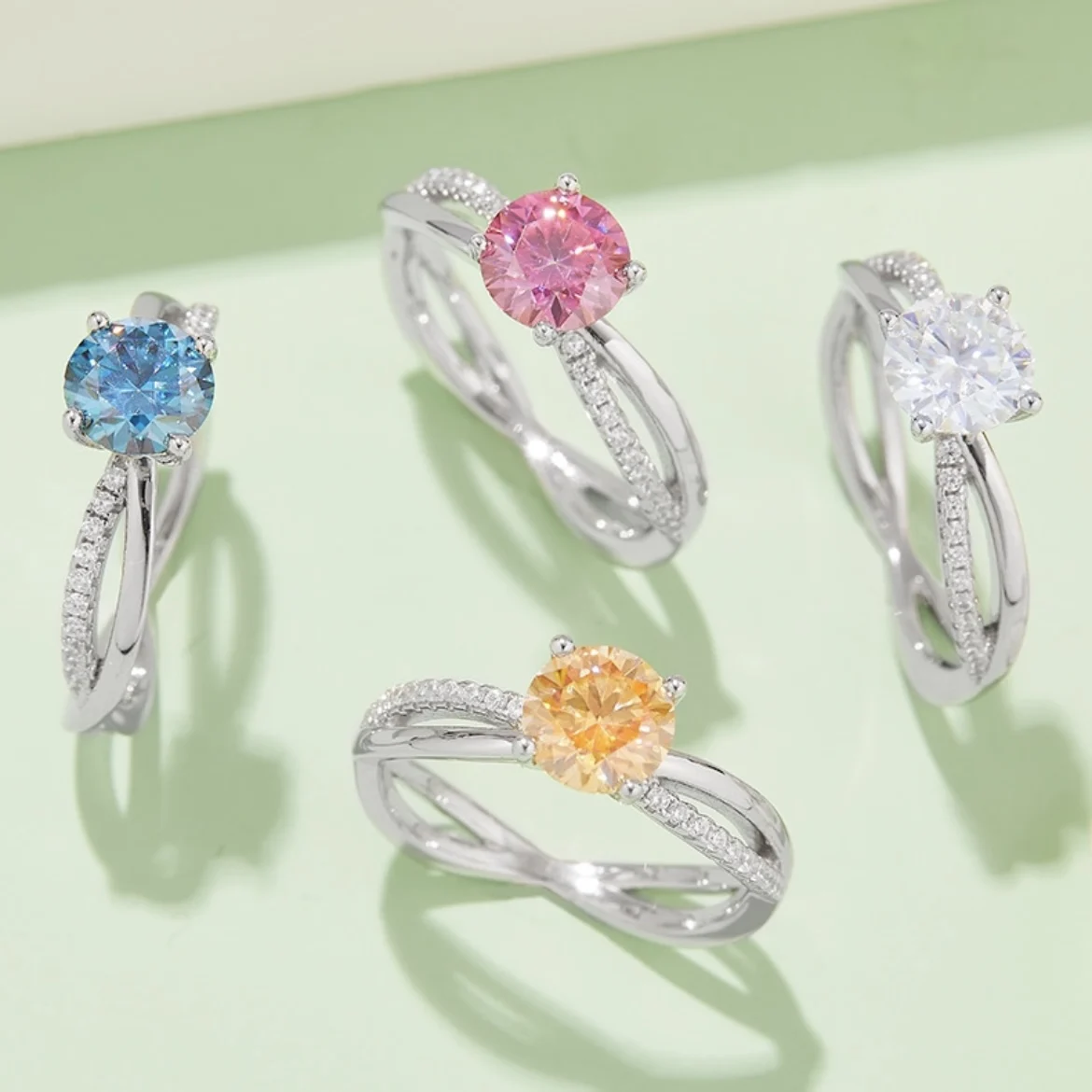 

S925 Ring Sterling Silver White Gold Plated 6.5mm Synthetic Moissanite Diamond Rings