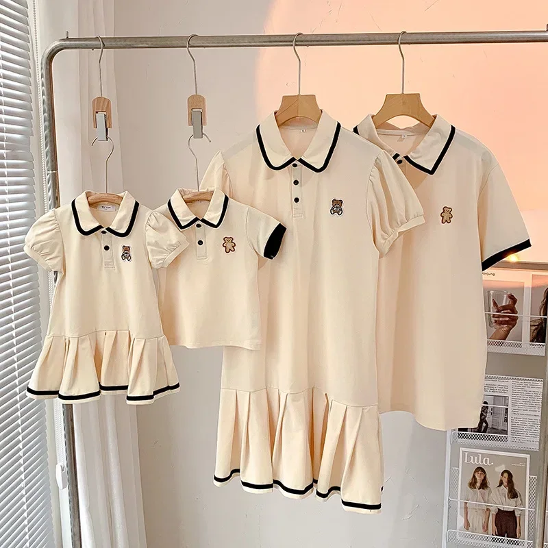 Family Clothing 2026 SummerFather Son T Shirt Mother Daughter Girl Dresses Women Dress Bear Brother and Sister Matching Clothes