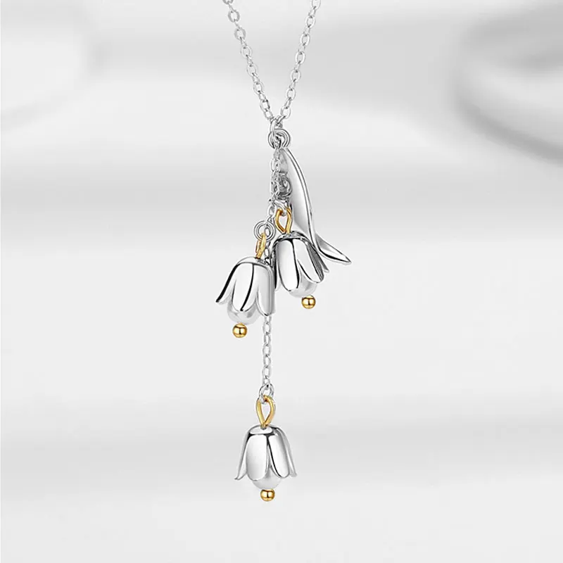 

925 Sterling Silver Lily of the Valley Flower Pendant For Women Adjustable Collarbone necklace Birthday Party Accessories Gifts