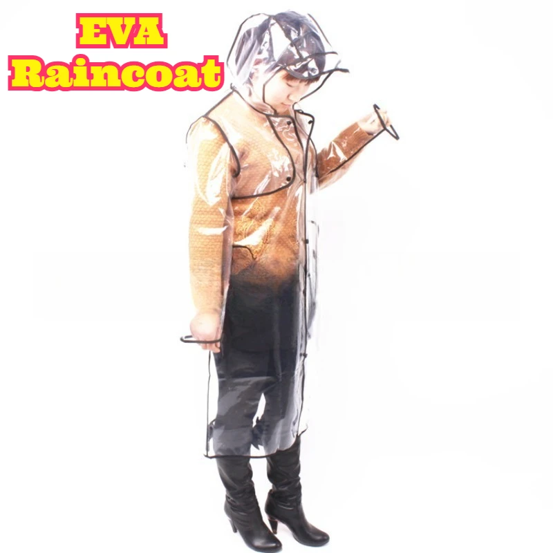 Unisex Adult Fashion EVA Raincoat Long Trench Coat Rain Poncho Creative Transparent Waterproof Windproof Lightweight Durable
