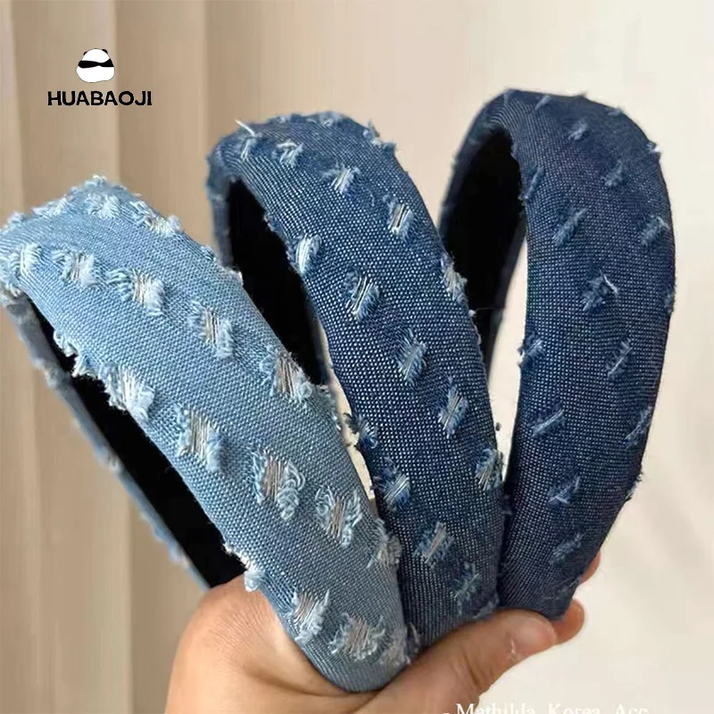 Korean Style Fabric Denim Hair Bands Women Sponge Wide Brim Headband Hair Accessories