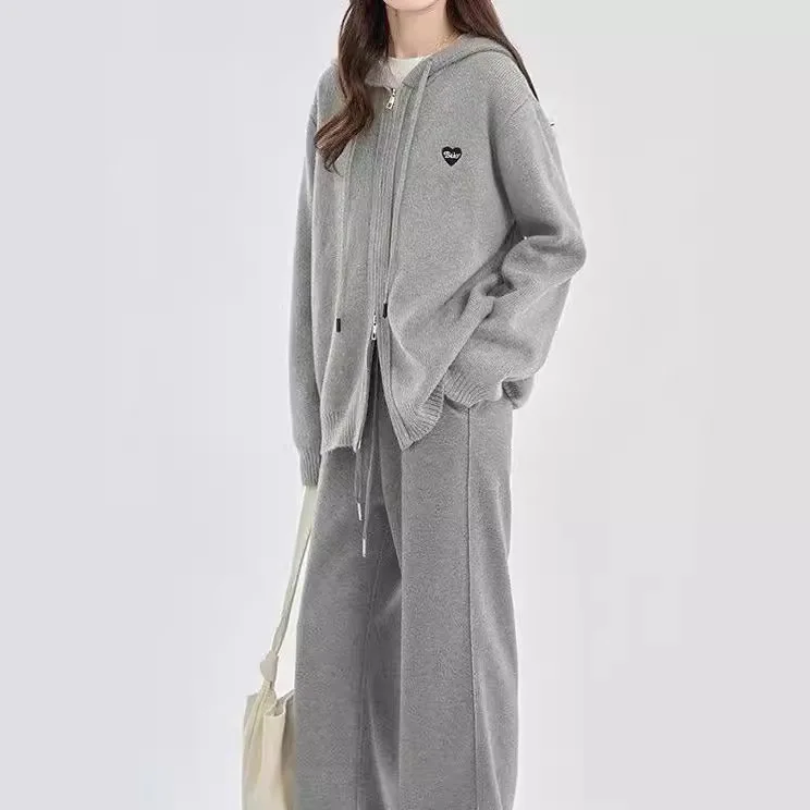 New Autumn Winter Knitted Women's Zip Up Hoodie Korean Fashion Casual Loose Hoodies Jacket for Women Sweatshirt Y2k Streetwear