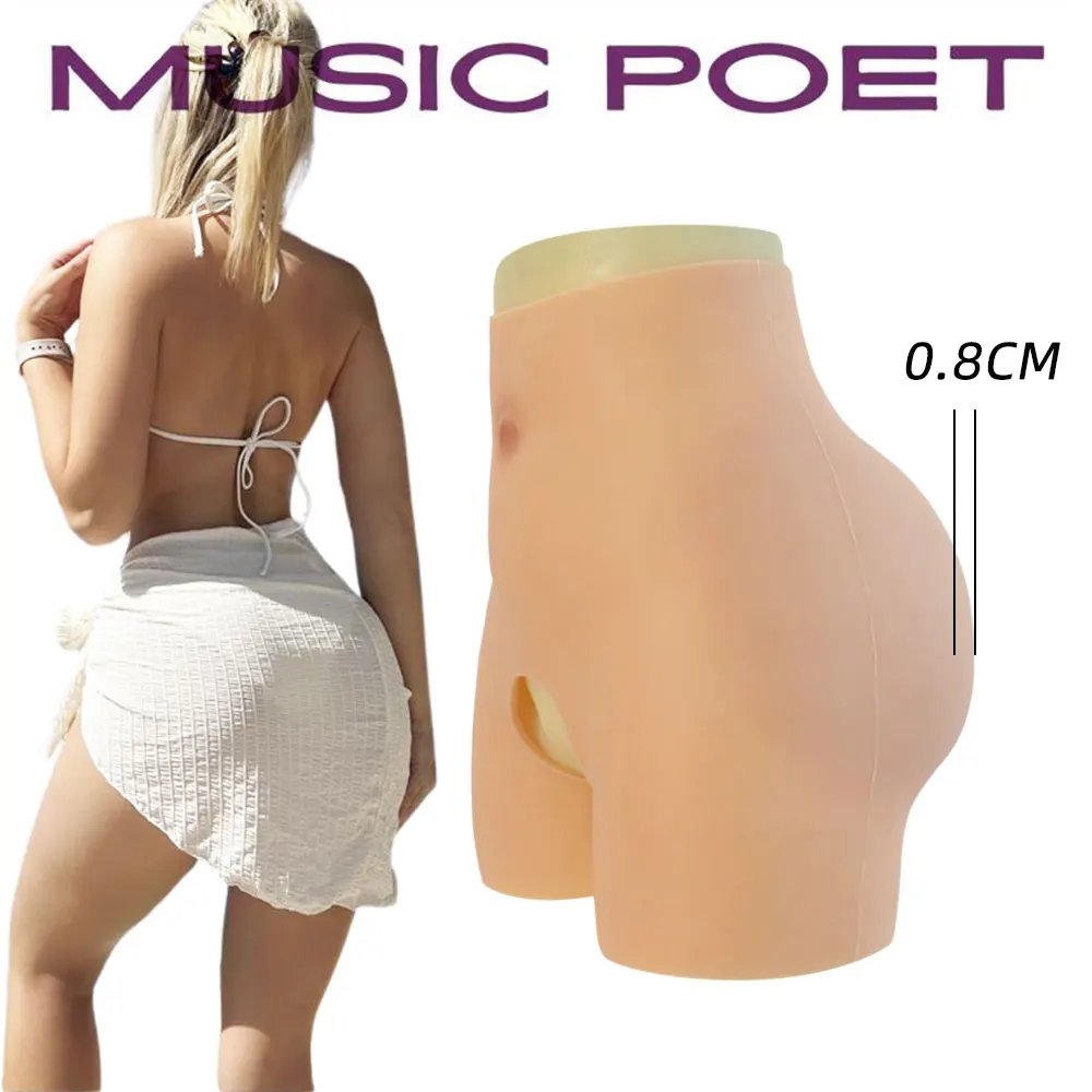 MUSIC POET High Waist Silicone Pants 0.8cm Big Sexy Fake Buttocks and Hips Enhancement Shapewear for Woman Realistic Ass Cosplay