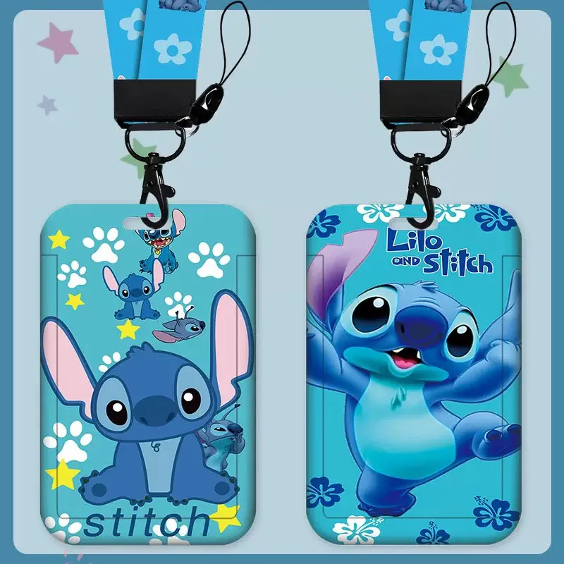 Uroczy etui na identyfikator Disney Anime, uchwyt na karty Stitch, smycz na karty studenckie, pasek na szyję dla dzieci, idealny na prezent.