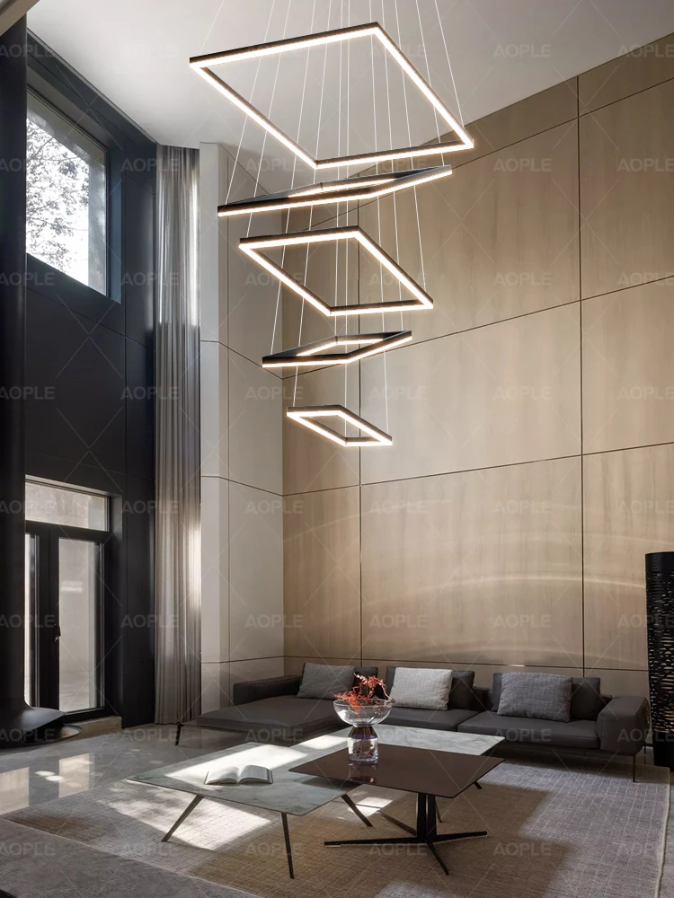 The villa duplex building hollow duplex large chandelier is empty, modern and simple chandelier