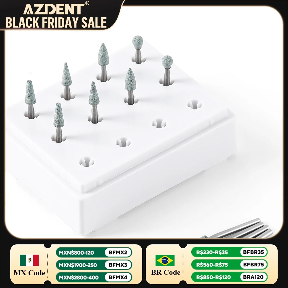 12PCS/Box Dental White Stone Polishing Polisher AZDENT Green Sandstone Grinding Head FG Drills Flame Cone Round Shape Dentistry