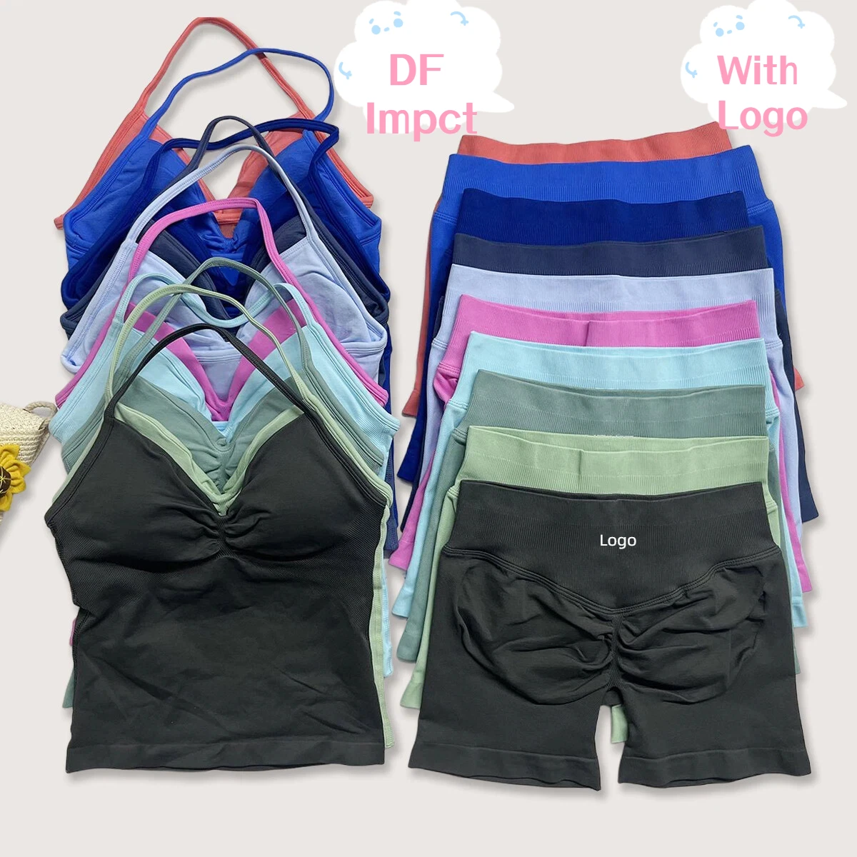 

two pieces workout DF impact Gym Set yoga Longline Strappy Top seamless Scrunch Butt Lifting Short two pieces yoga set outfits