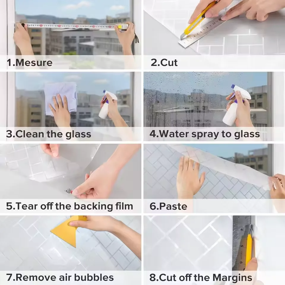 غشاء خصوصية نافذة إلكتروستاتيكي من الزجاج البلوري، ملصق نافذة بغطاء PVC مناسب لتزيين الحمام والمكتب المنزلي #6