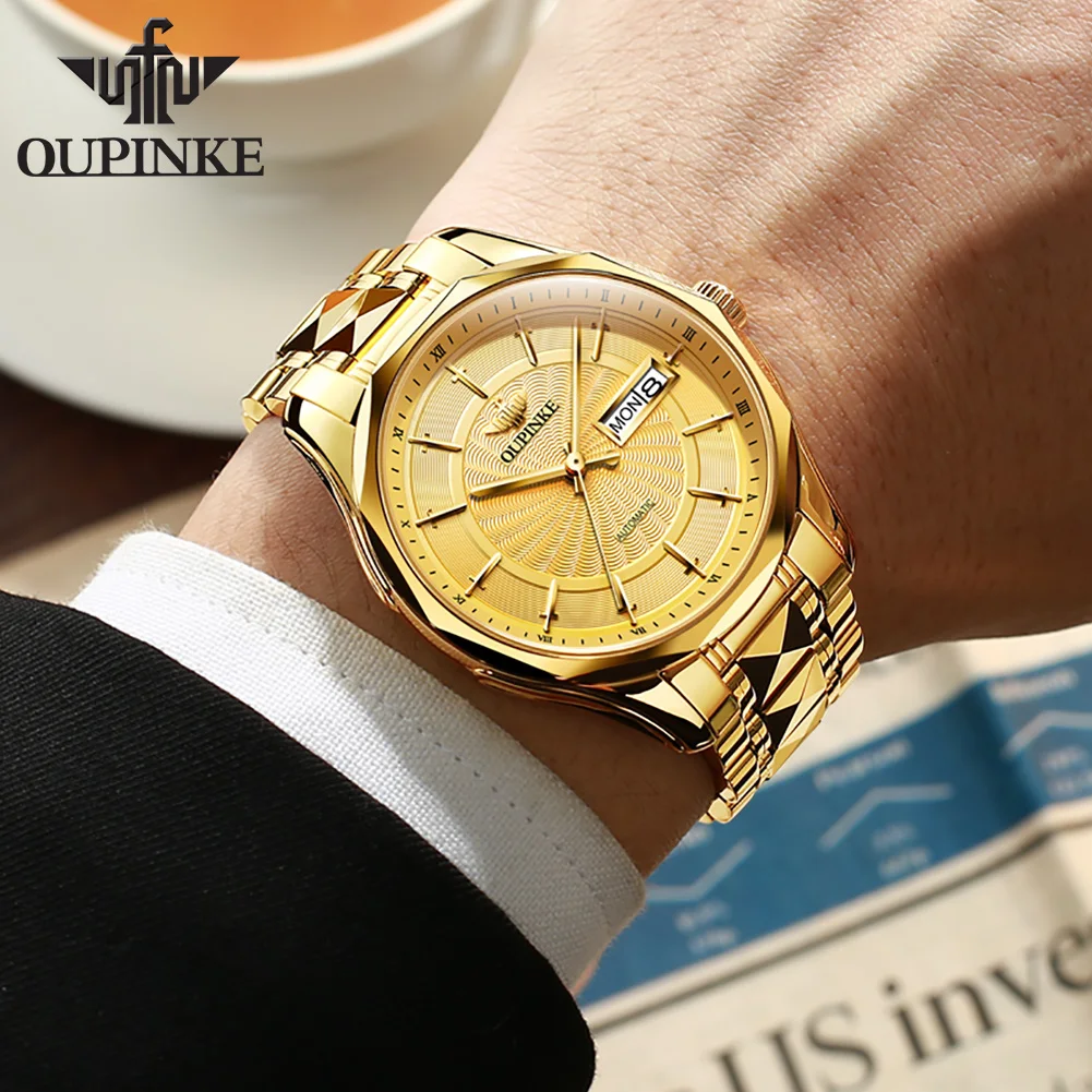 OUPINKE 3172 Top Brand Business Mechanical Watch For Men Dual Calendar Original Automatic Wristwatch Luxury Waterproof Man Watch