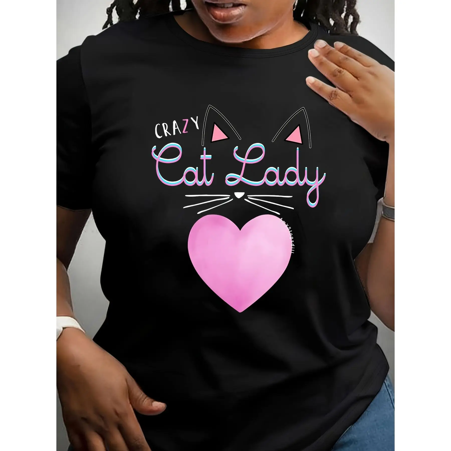 

"Crazy Cat Lady T-Shirt. Women Men Funny Pet Lover Gift. Cute Cat Mom Graphic Tee. Pink Heart Kitten Print Top."