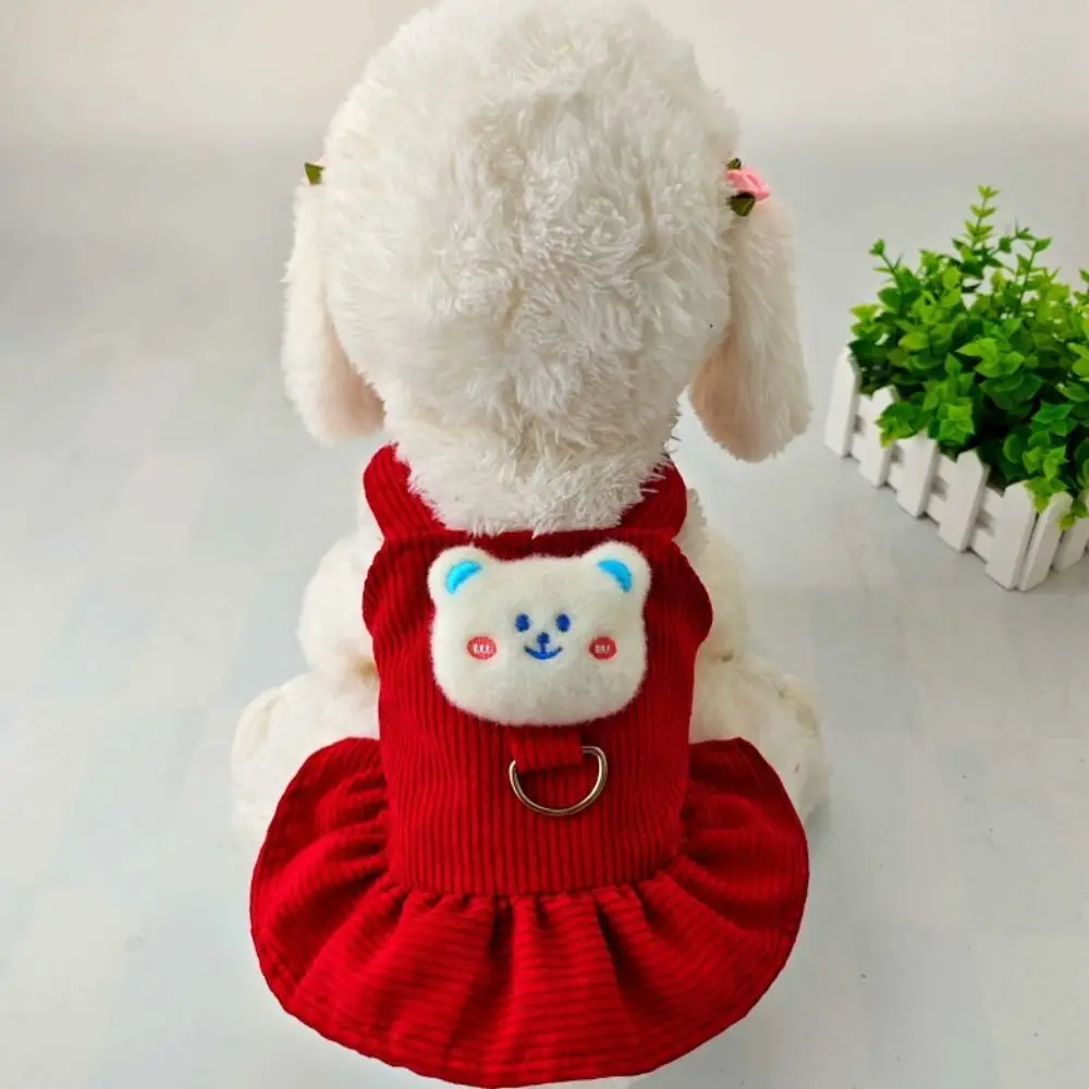 Fashion Cute Pet Dog Dress Washable Reusable Dog Bear Dresses Cartoon Cat Skirt Winter