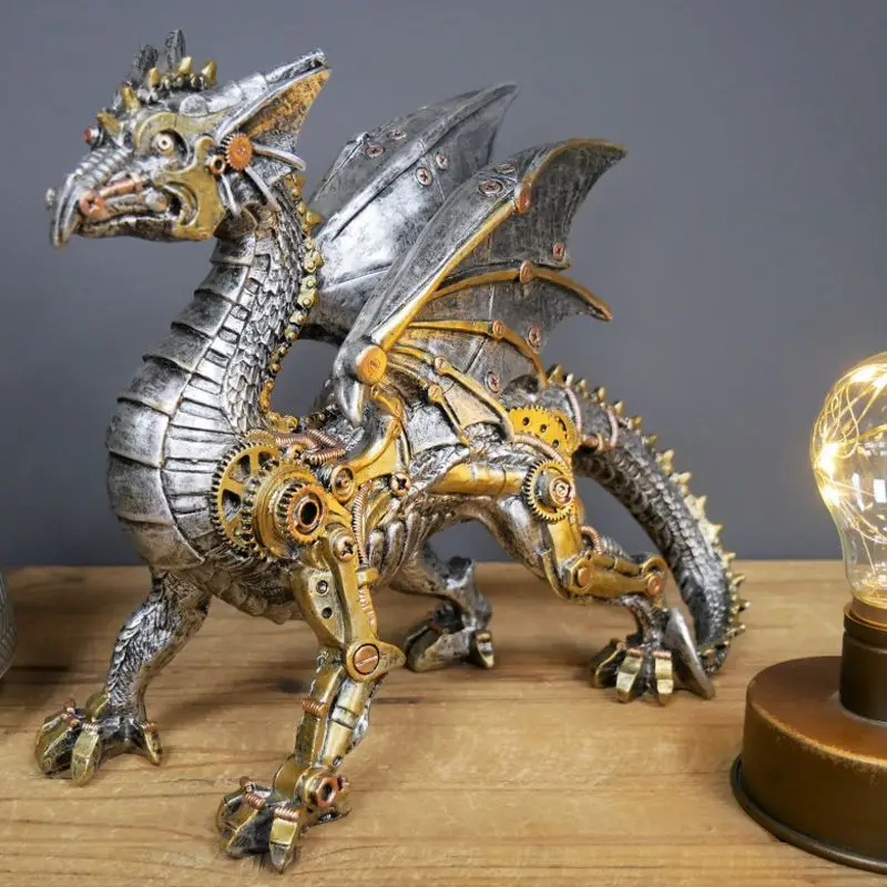 Gothic style steampunk mechanical flying dragon animal statue resin study desktop garden decoration ornaments crafts