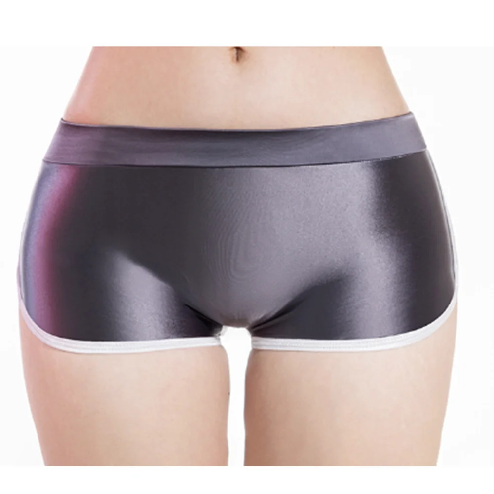 

Women Shiny Oily Safety Shorts Lingerie High Stretchy Tight Boxer Panties Smooth Seamless Underpants Solid Color Tight Underwear