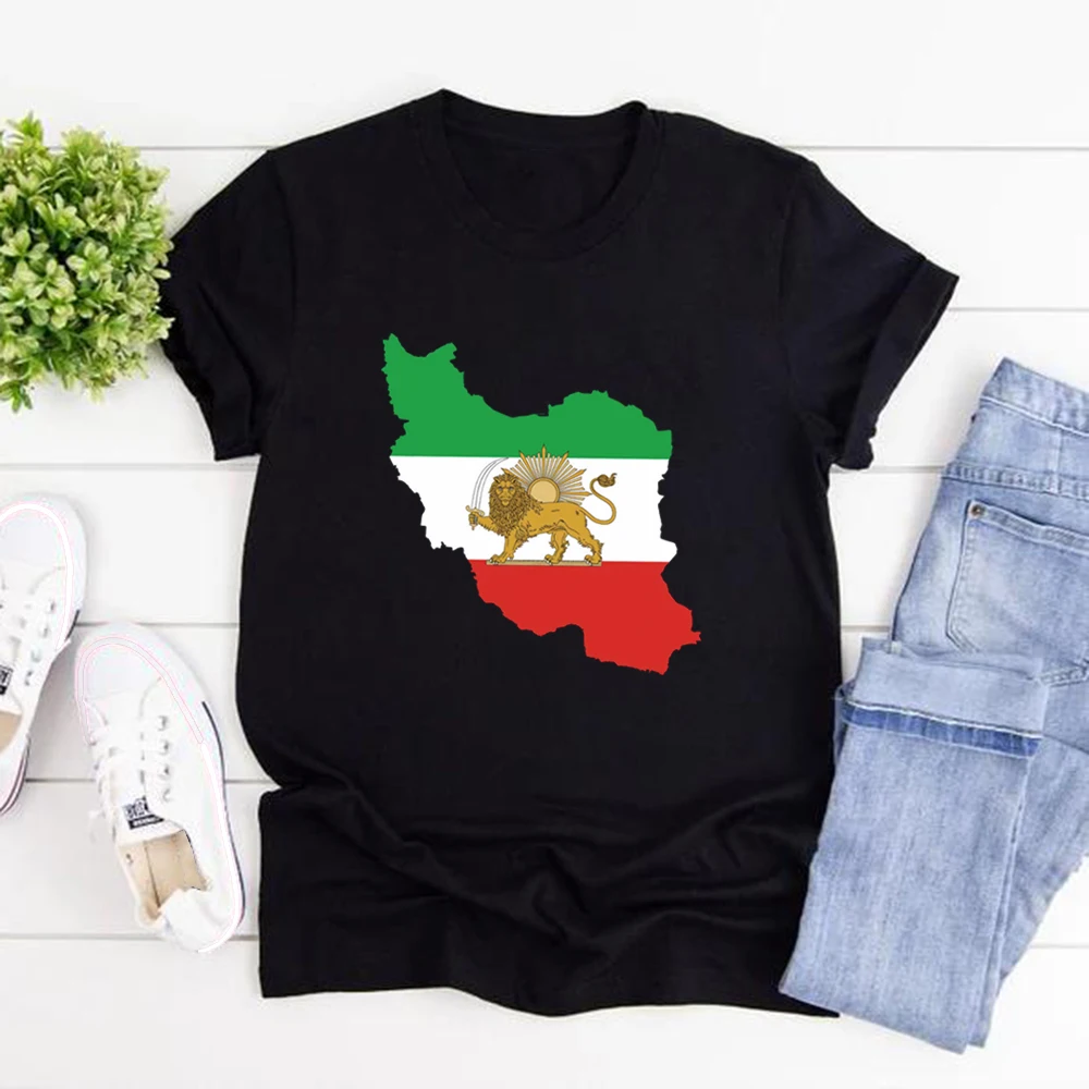 

Lion & Sun Iran Flag T-Shirt Persian Heritage Shirt Unisex Short Sleeve Graphic T Shirts Casual Streetwear Tops Iranian Tee