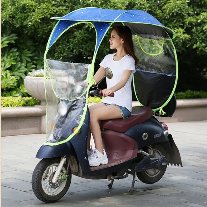 Rain Shelter for Scooter Motorcycle with Rearview Mirror Parasol Sunscreen Rainproof Windproof Safe Secure Removable Canopy