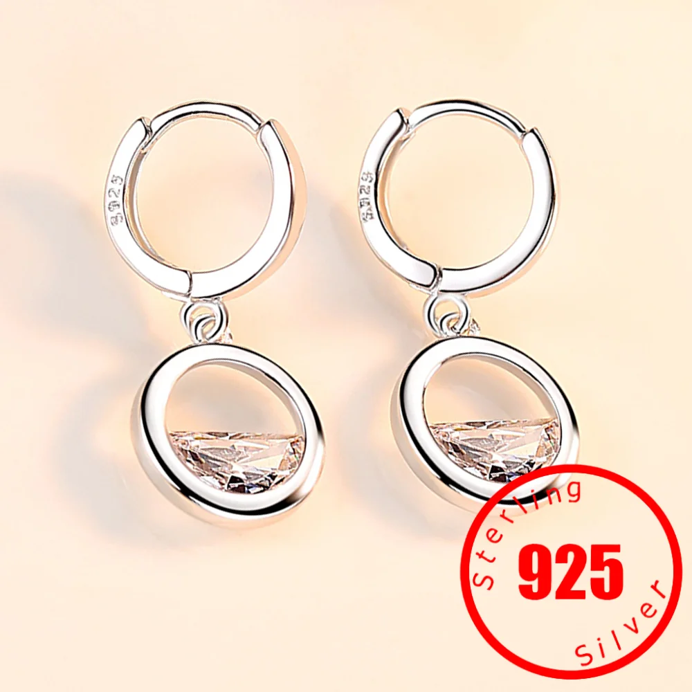 

925 Sterling Silver New Woman Jewelry Fashion Drop Earrings High Quality Semi-circular Crystal Retro Hollow Long Earrings