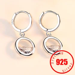 925 Sterling Silver New Woman Jewelry Fashion Drop Earrings High Quality Semi-circular Crystal Retro Hollow Long Earrings