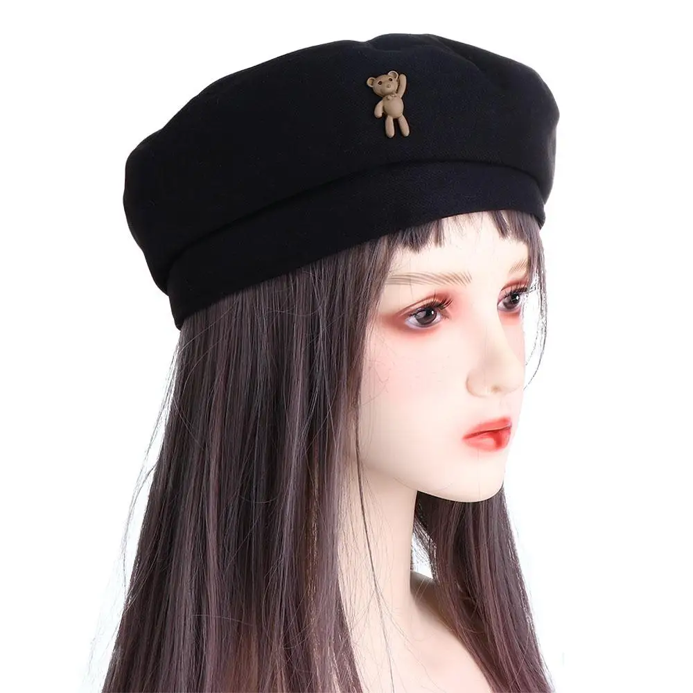 Fashion Elegant Keep Warm Cartoon Artist Hat For Girls For Female Octagonal Cap Women Caps Painter Hat Bear Beret