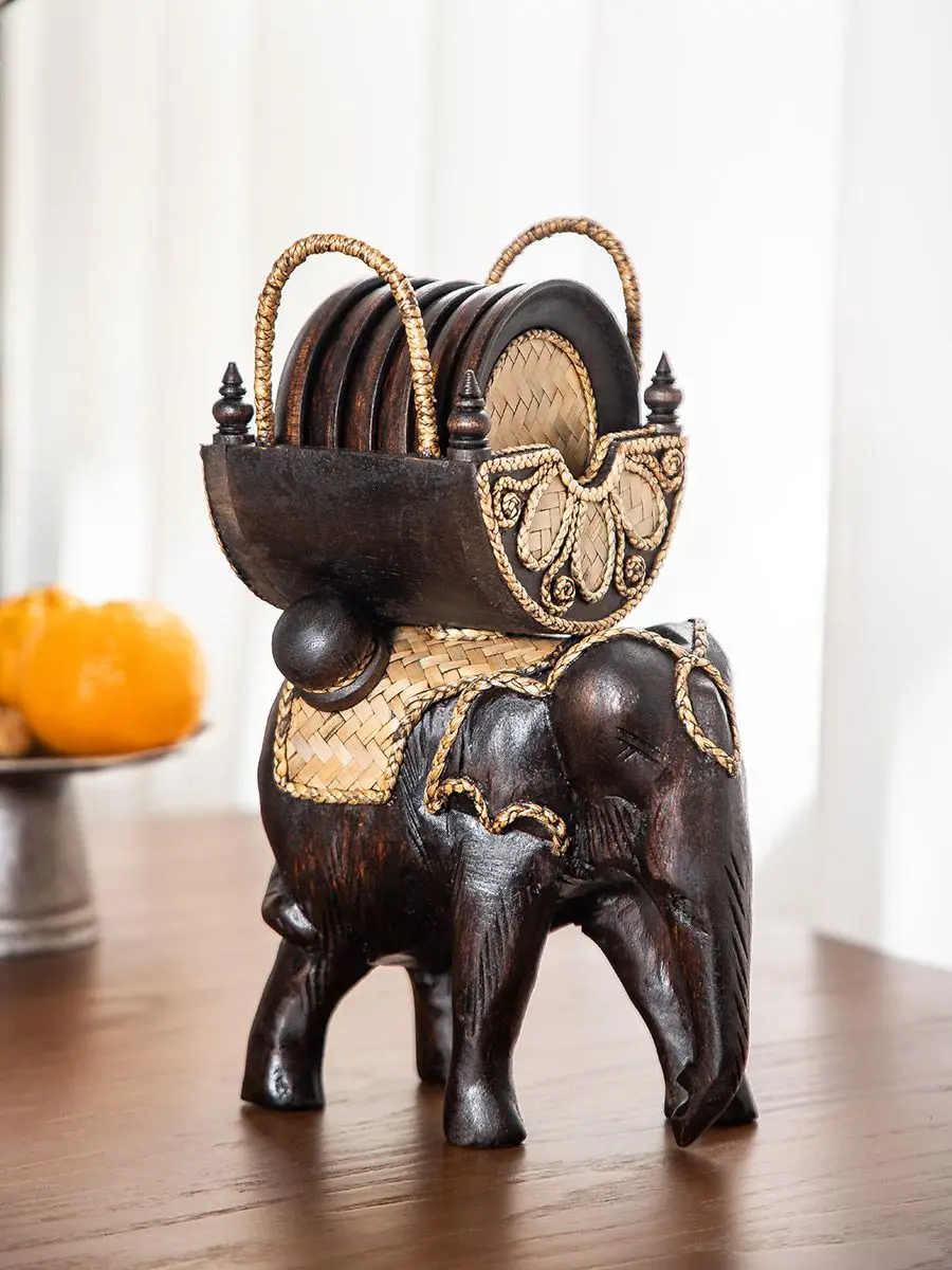 Solid wood rattan coaster round creative water cup thermal insulation decorative coaster