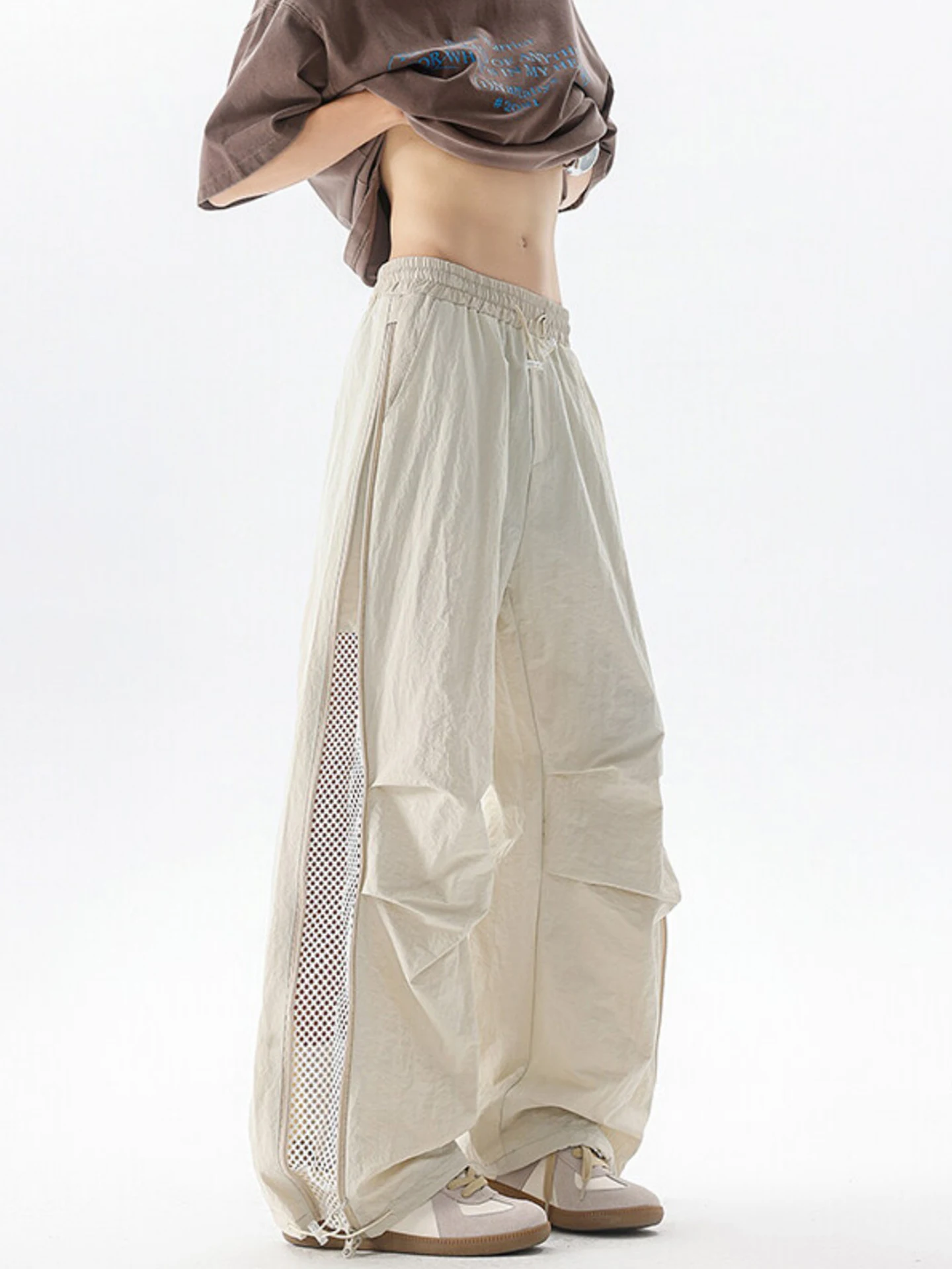 

Свободные повседневные брюки из ледяного шелка, мужские летние модные брендовые десантники, дышащие брюки с боковой молнией, Qui Dry, широкие длинные футболки...