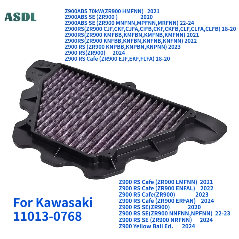 

Motorcycle Air Filters Element for Kawasaki Z900RS 2018-2023 Z 900 RS Z900 RS 11013-0768 High-flow Washable Z900ABS 11013-0768