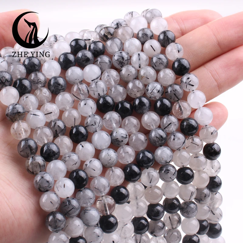 New 2/4/6/8/10mm Natural Stone Black Rutilated Tourmaline Quartz Beads Round Loose Bead For Jewelry Making DIY Bracelet Gift 15\