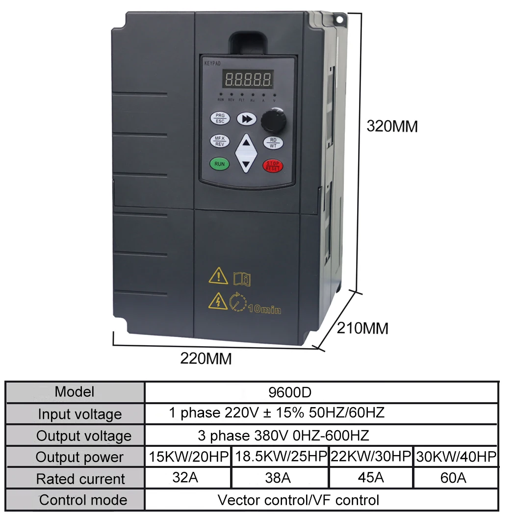 VFD Inverter 22KW 30HP Frequency Converter 1 phase 110v Input 3 phsae 220V Output CNC Spindle motor speed Control VFD Converter