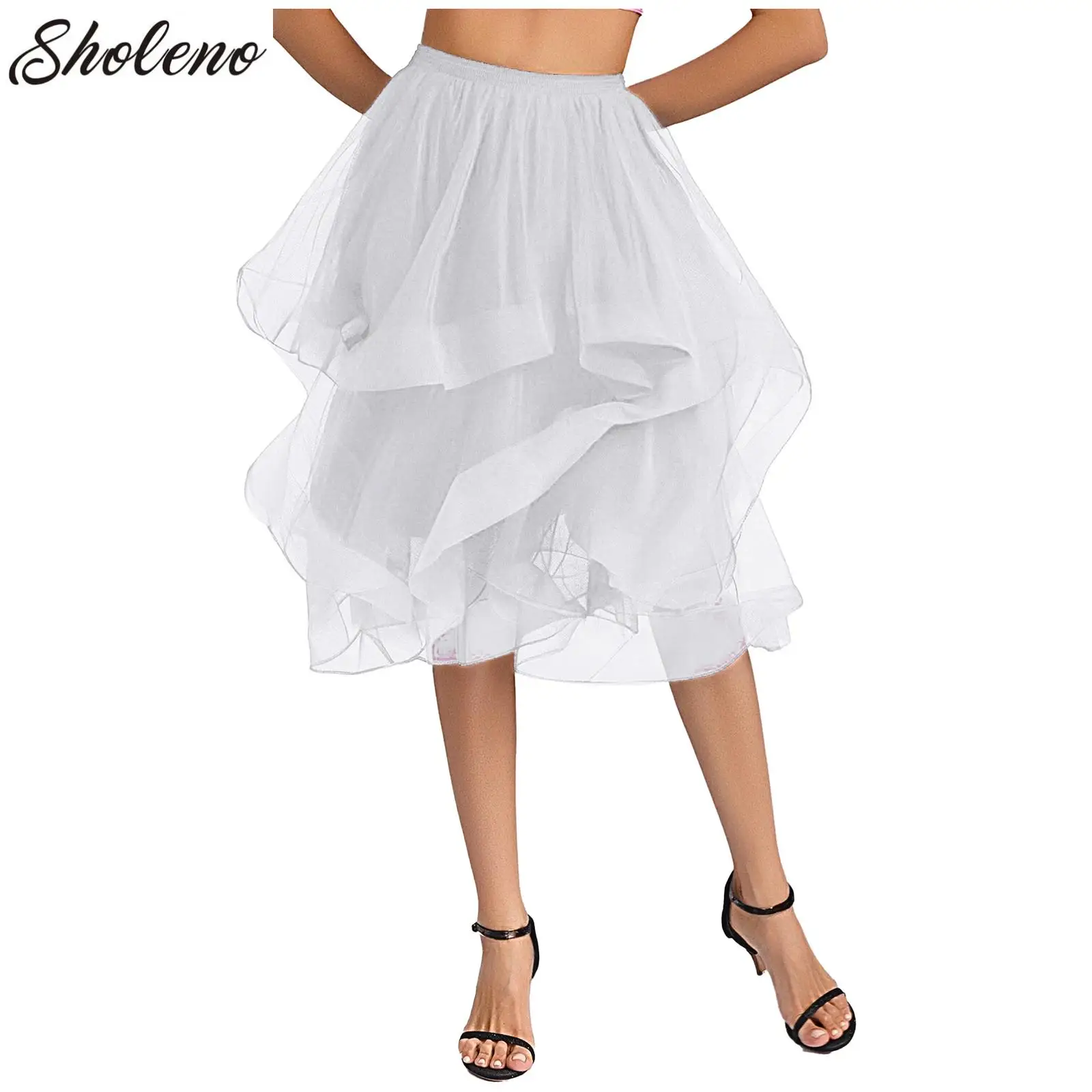 

Women Adult Ballet Training Clothes Irregular Hem Puffy Tulle Skirts Girls Mesh Skirt Dance Party Stage Performance Costume