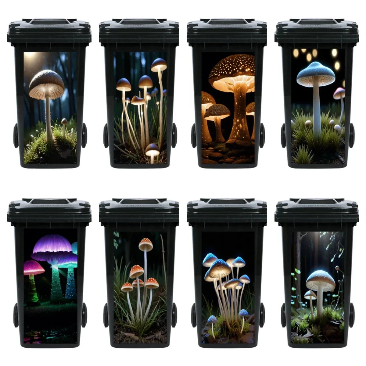 3D Forest Mushroom Printed Trash Can Sticker PVC Waterproof Waste Bin Wallpaper for Rubbish Bin Decor Outdoor Multi-size Sticker