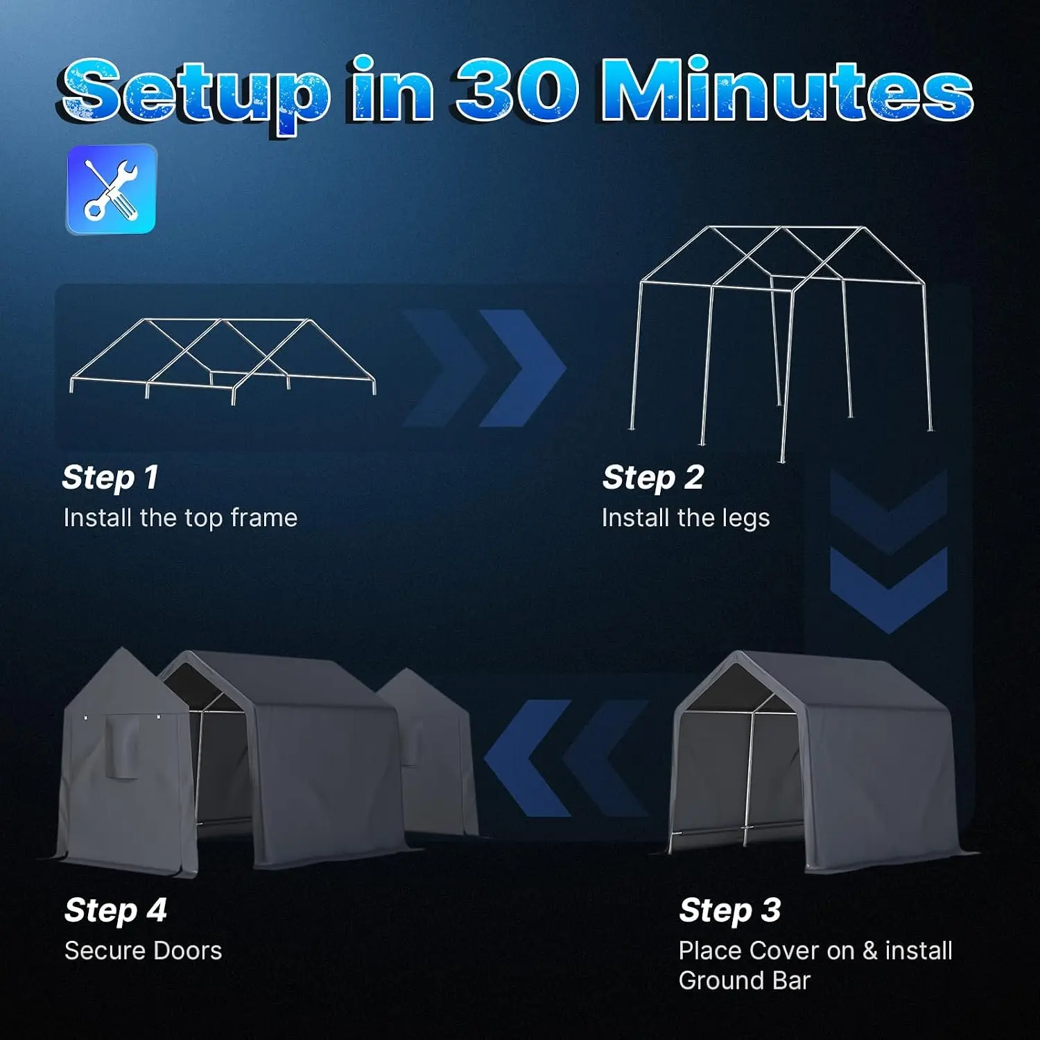 8x8 ft Portable Carport Shelter with Roll up Doors & Vents for Motorcycle ATV Anti-UV Waterproof, Customized view 3